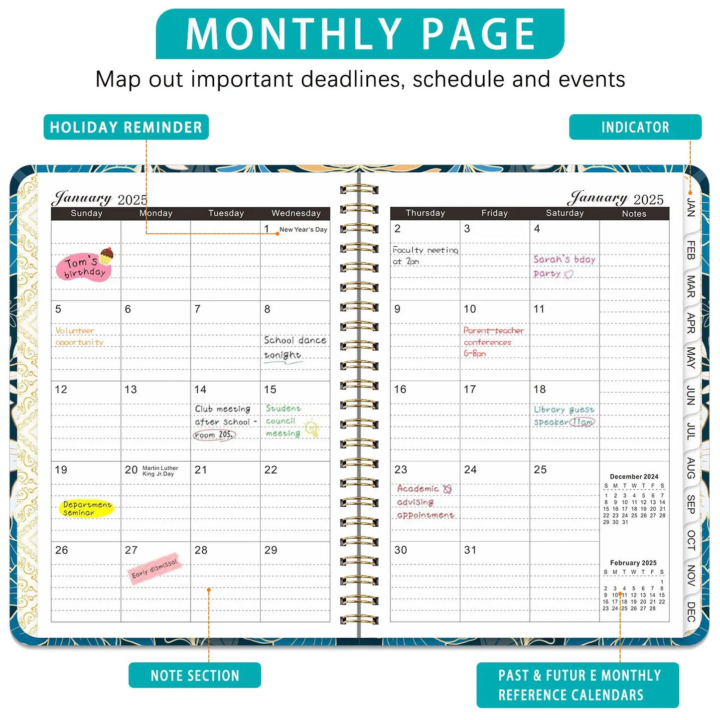 Floral 2025 Weekly Planner With Bookmarks