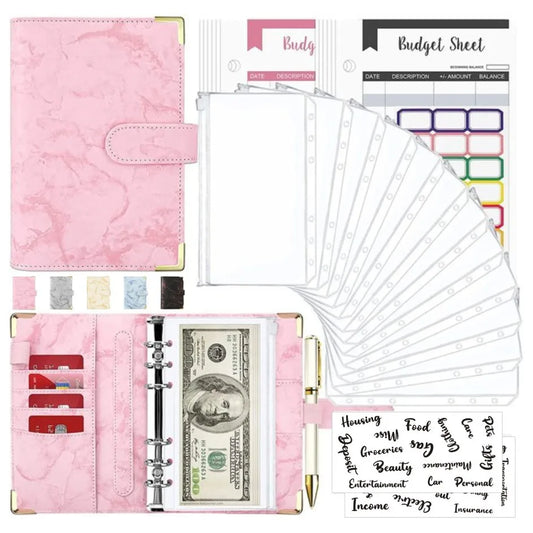 Marble Budget Binder With Card Holders & Stickers