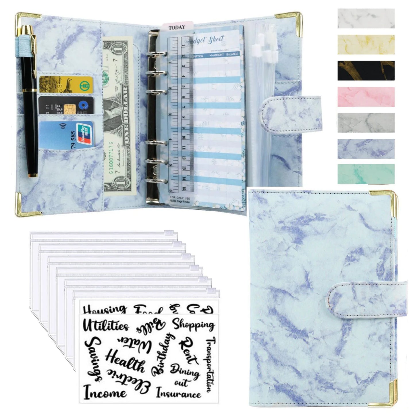 Marble Budget Binder With Card Holders & Stickers