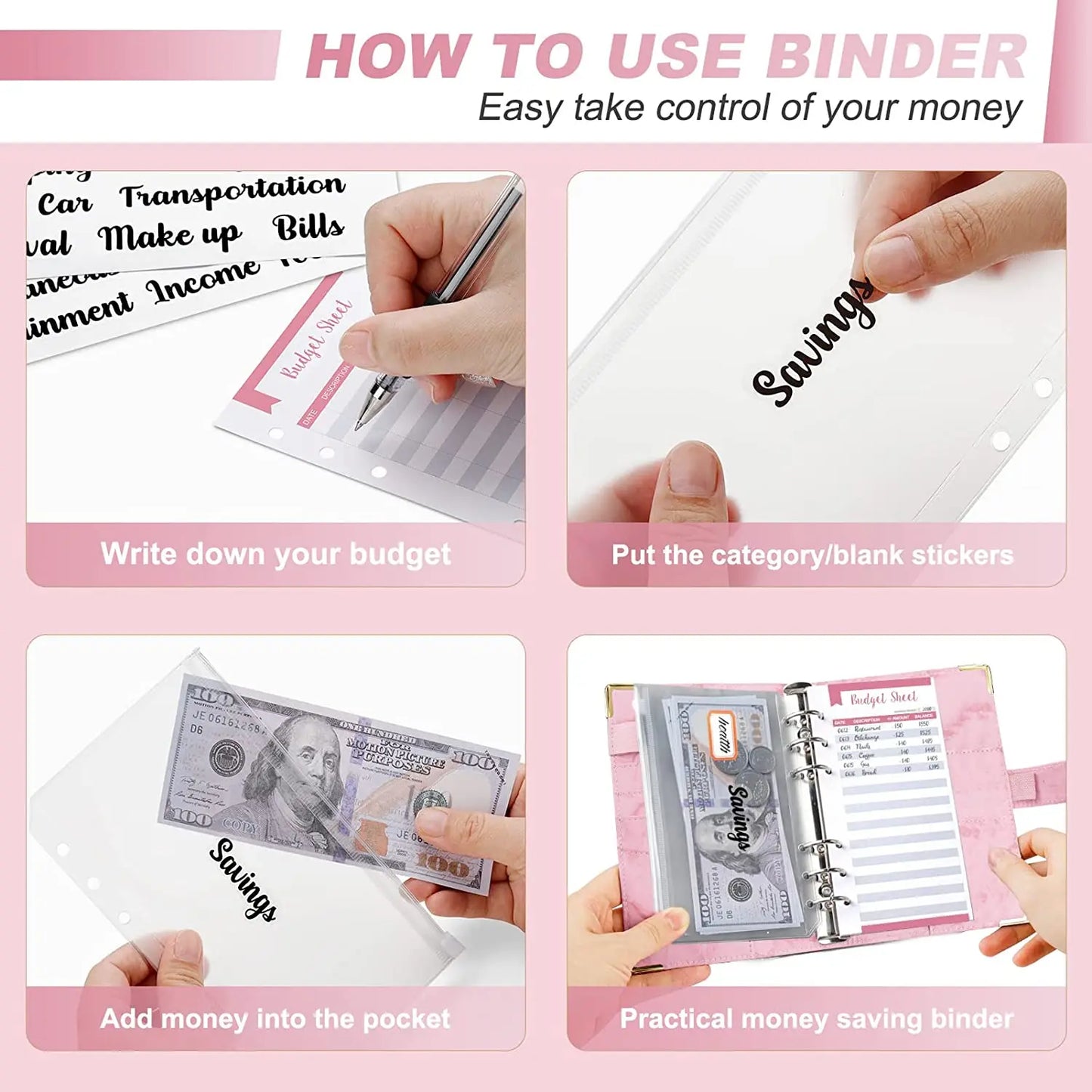 Marble Budget Binder With Card Holders & Stickers