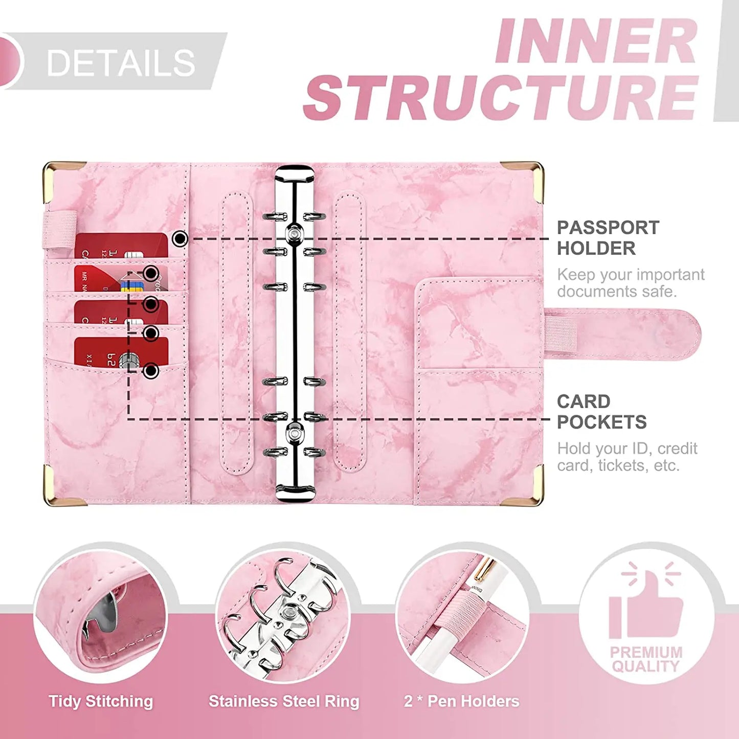 Marble Budget Binder With Card Holders & Stickers