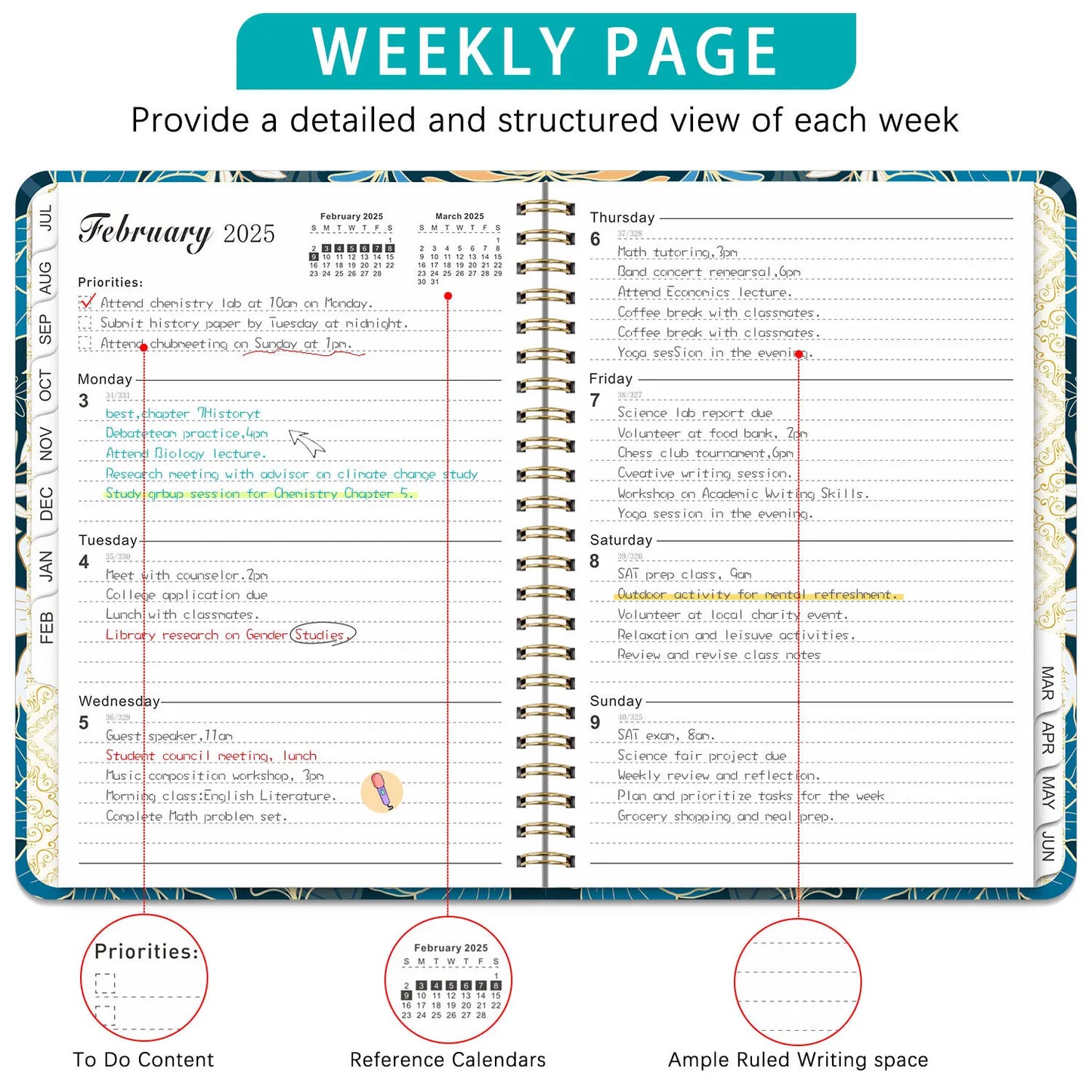 Floral 2025 Weekly Planner With Bookmarks