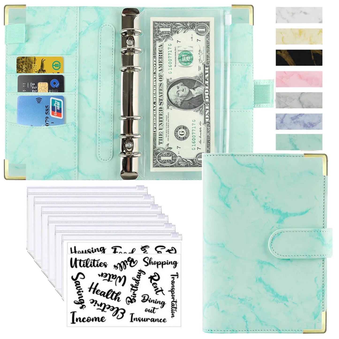Marble Budget Binder With Card Holders & Stickers