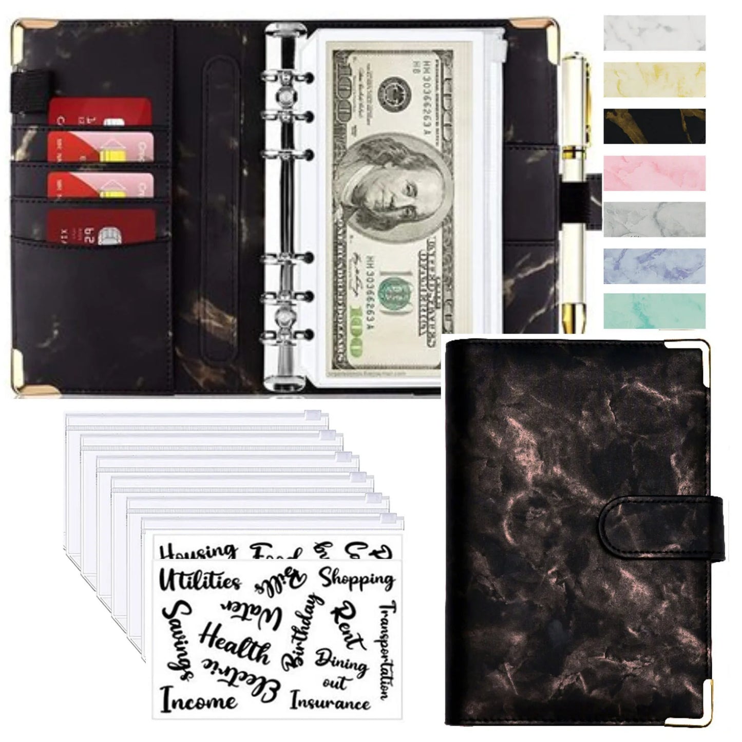 Marble Budget Binder With Card Holders & Stickers