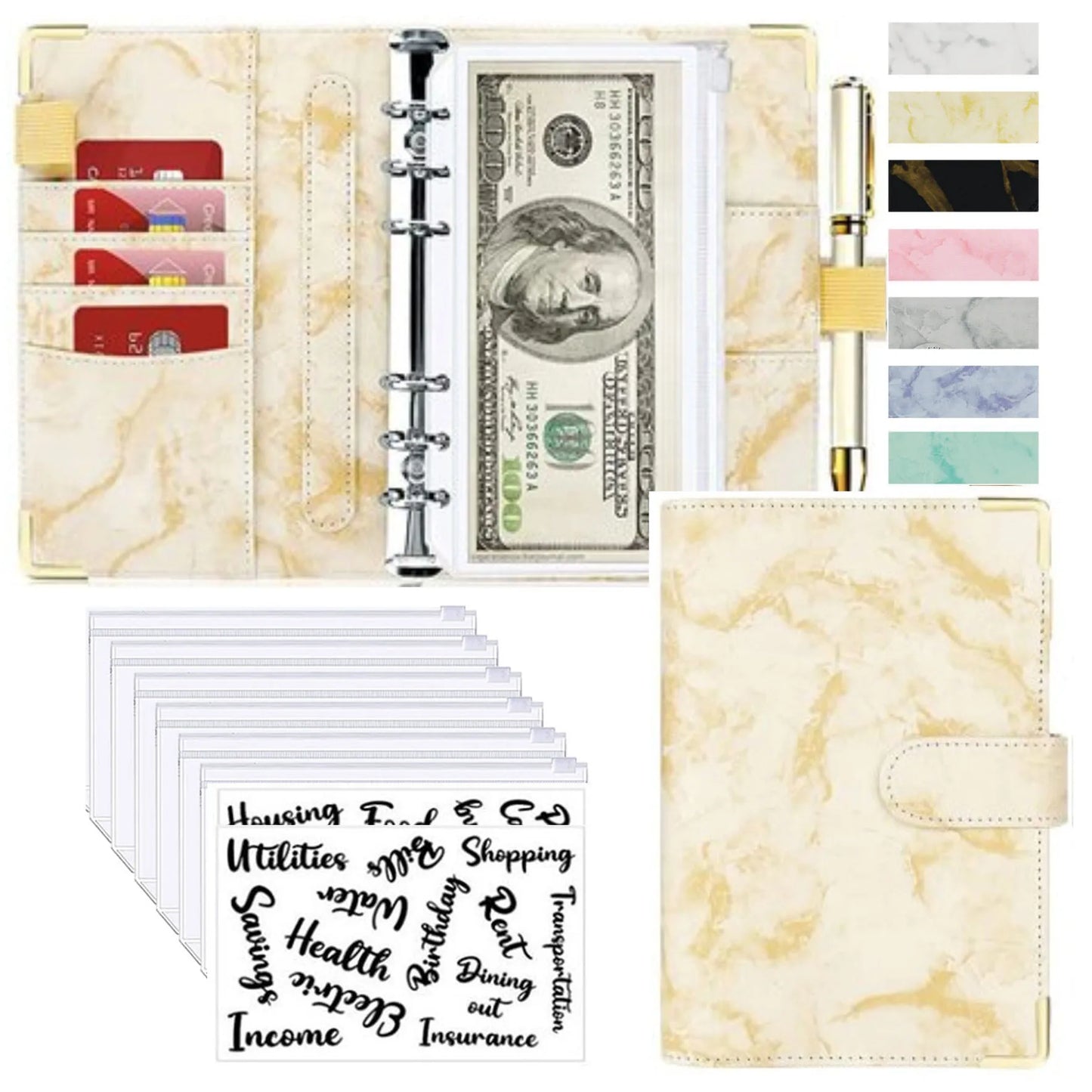 Marble Budget Binder With Card Holders & Stickers