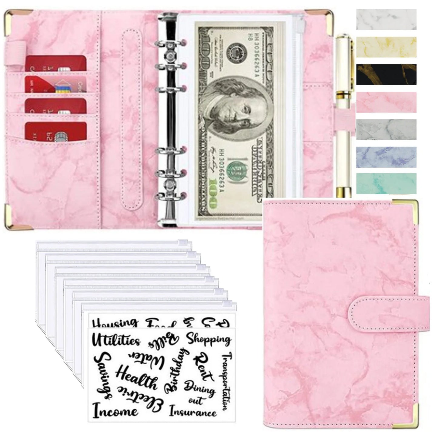 Marble Budget Binder With Card Holders & Stickers