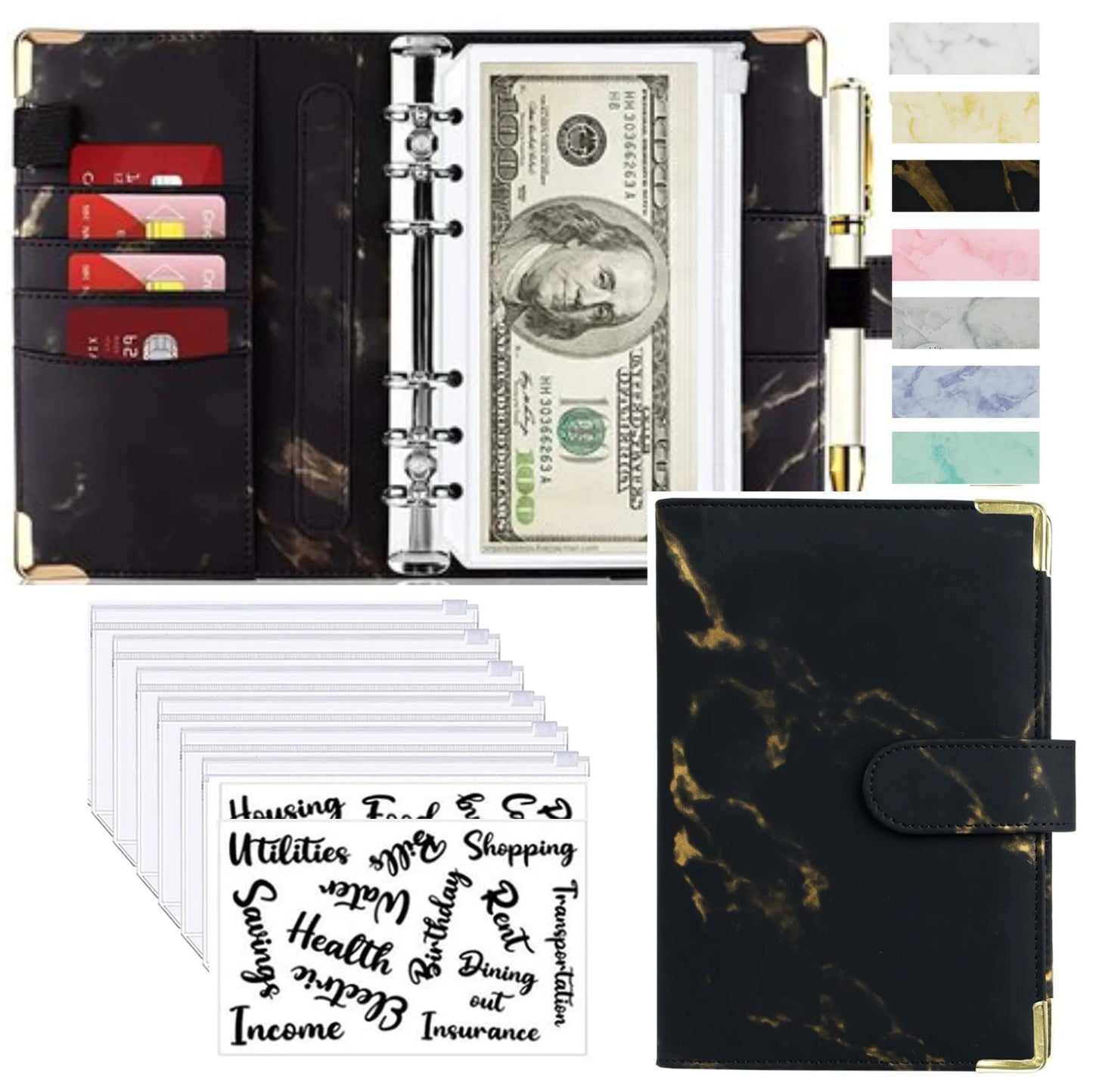 Marble Budget Binder With Card Holders & Stickers