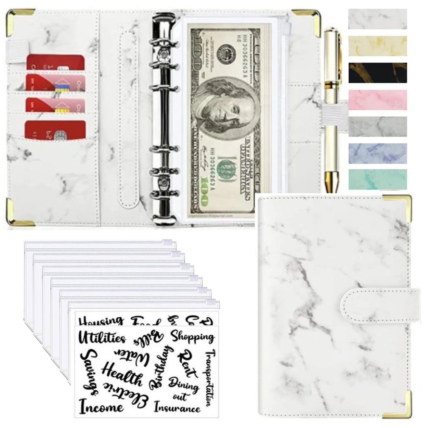 Marble Budget Binder With Card Holders & Stickers